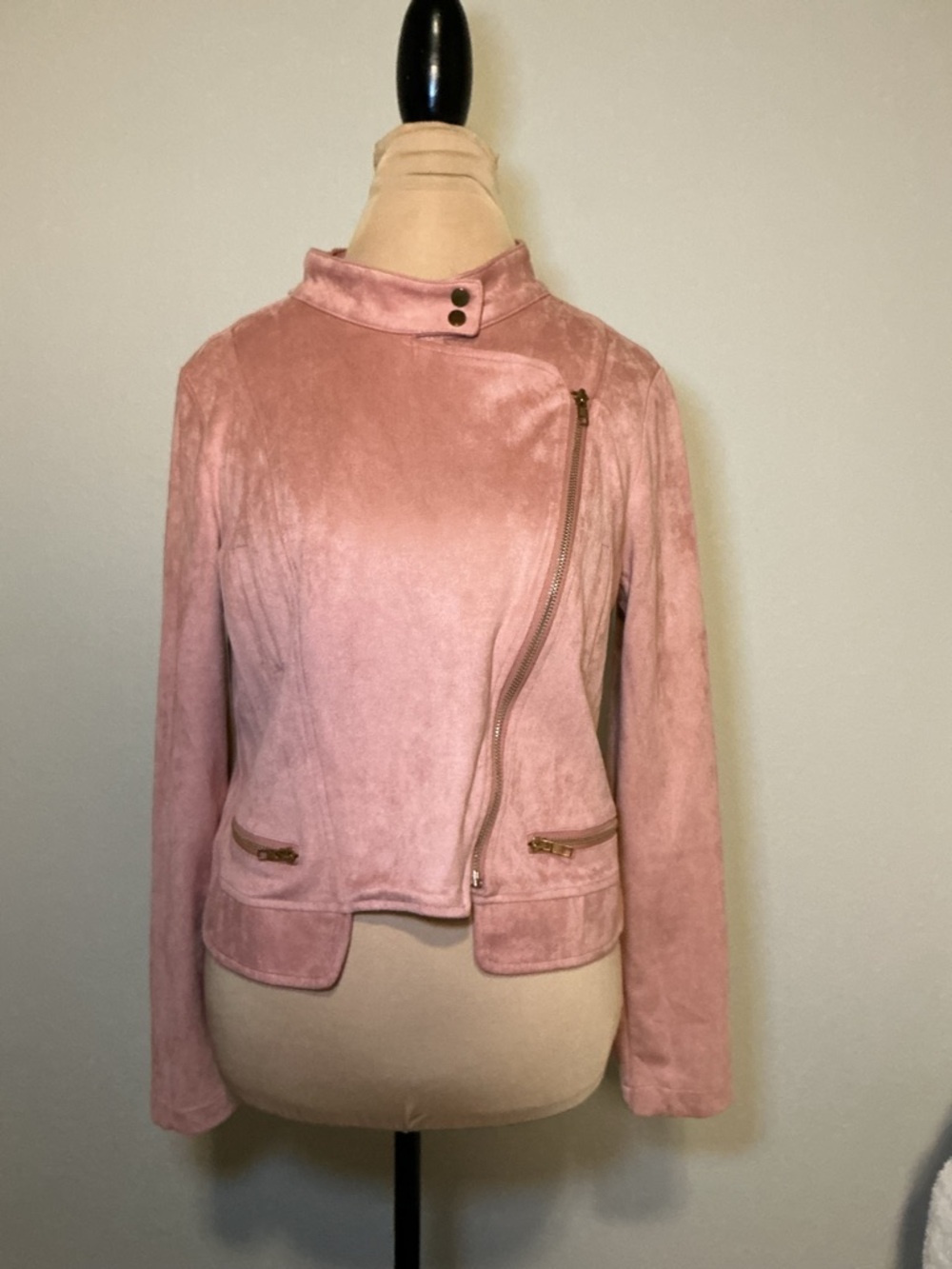 Fashion Nova Women's Pink Suede Moto Jacket